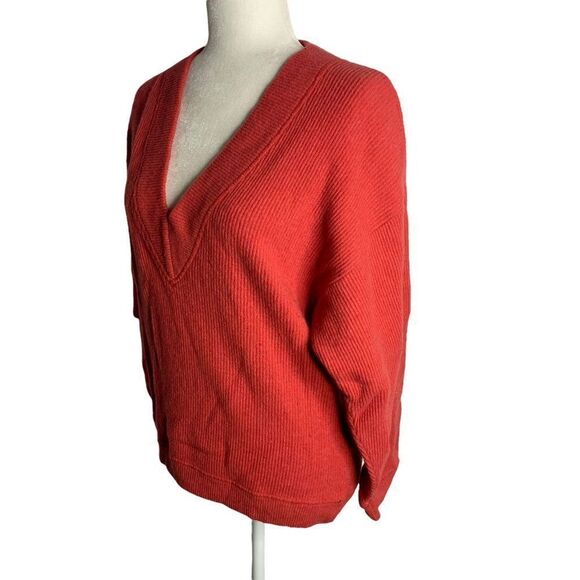 Vintage Limited Lambswool Pullover Sweater M Red Ribbed Knit Pullover V Neck - Picture 3 of 6